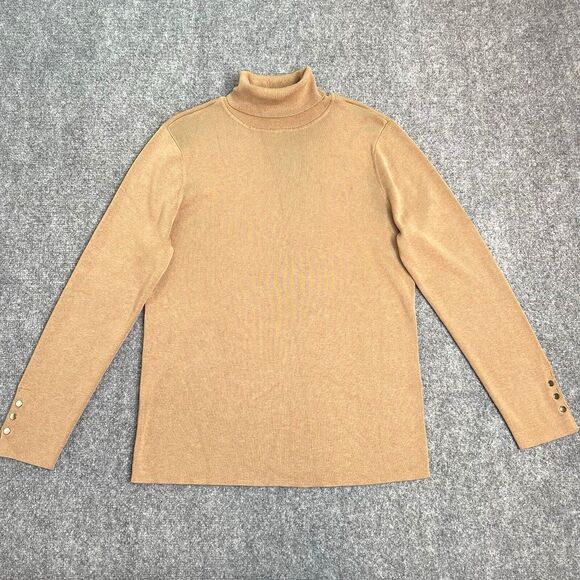 Chico's Sweaters - Chicos Sweater Womens Large Tan Turtleneck Ribbed Knit Embellished Sleeve